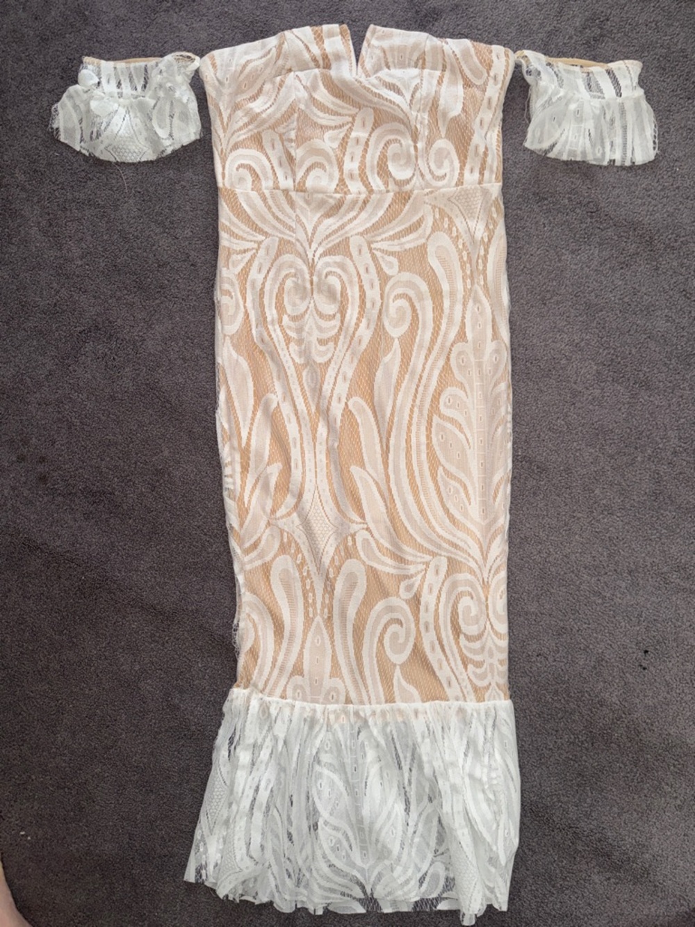 PrettyLittleThing Nude and White Lace Midi Dress